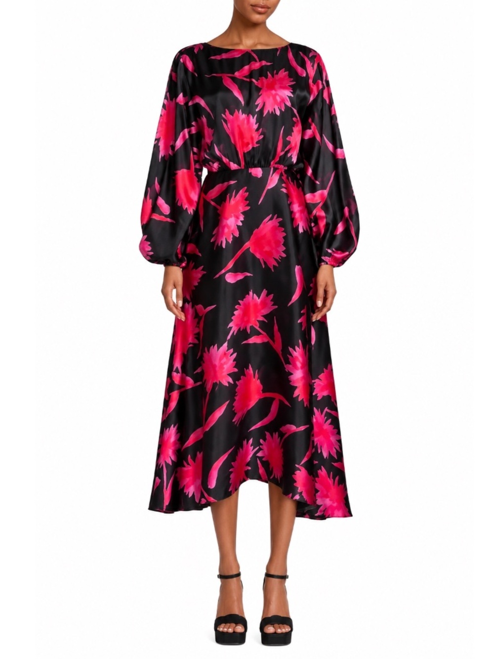 SALONI Kim B 100% Silk Dress Black Pink Floral Print sz 8